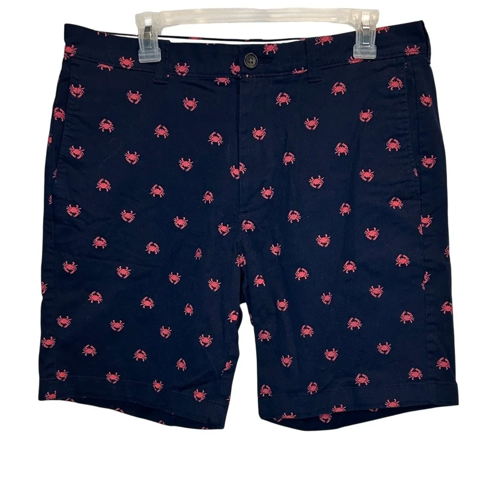 J.Crew Chino Crab Shorts 33 Men's Navy Blue‎ Red Embroidered 9